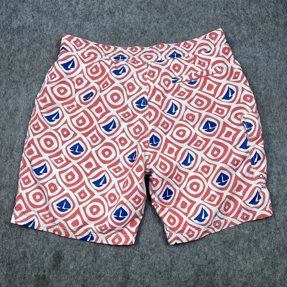 Vineyard Vines Men's Chappy Swim Trunks Board Shorts Red Blue Boats Swim Size 38